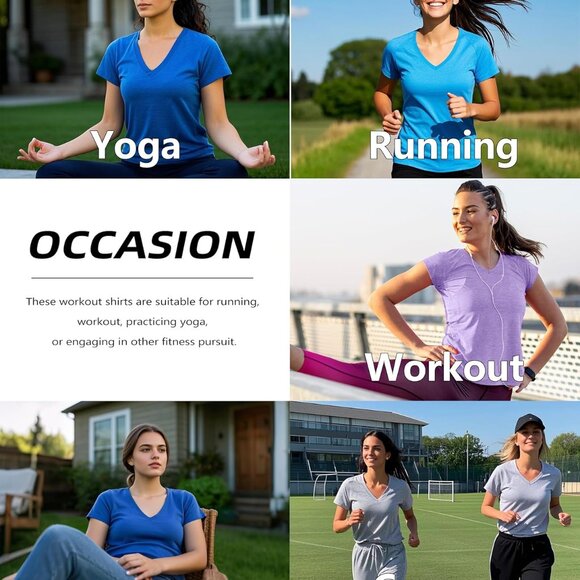 6 Pack Workout Shirts Women V-Neck T Shirts Athletic Short Sleeve UPF 50+ UV Sun - Picture 6 of 6
